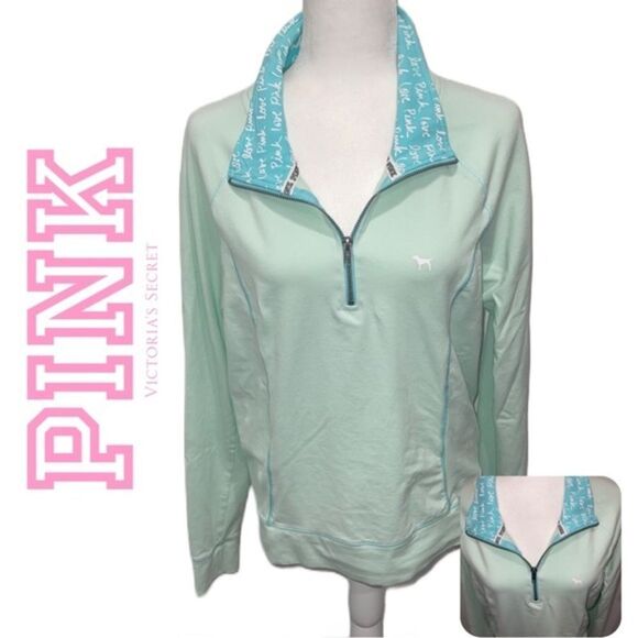 PINK Victoria’s Secret 3/4 Zip Teal‎ Women’s Top - Size L - Picture 1 of 2